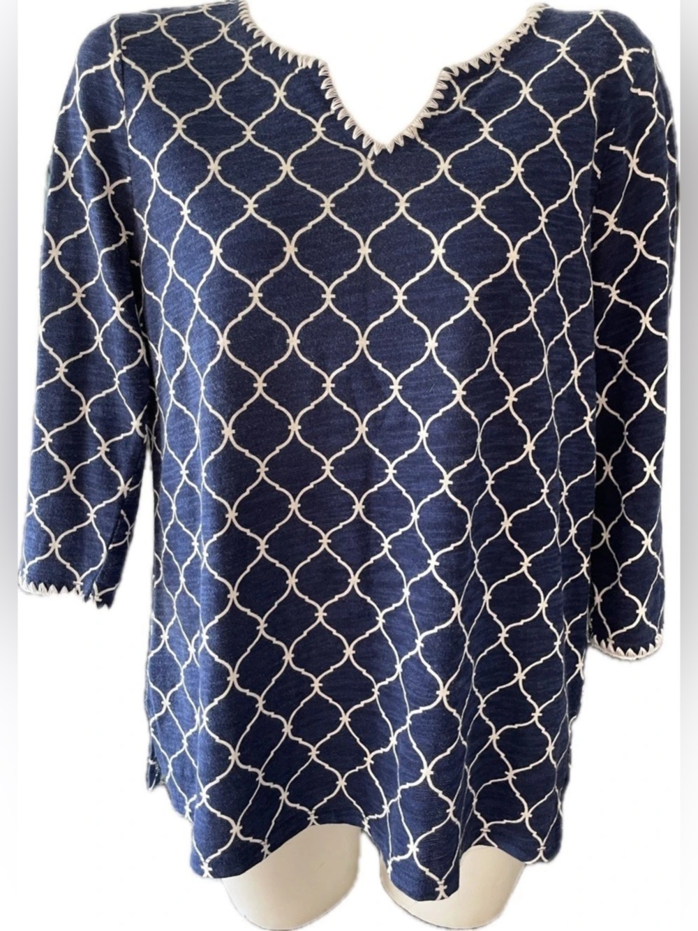Talbots Geometric Tunic in Blue & White Size Medium